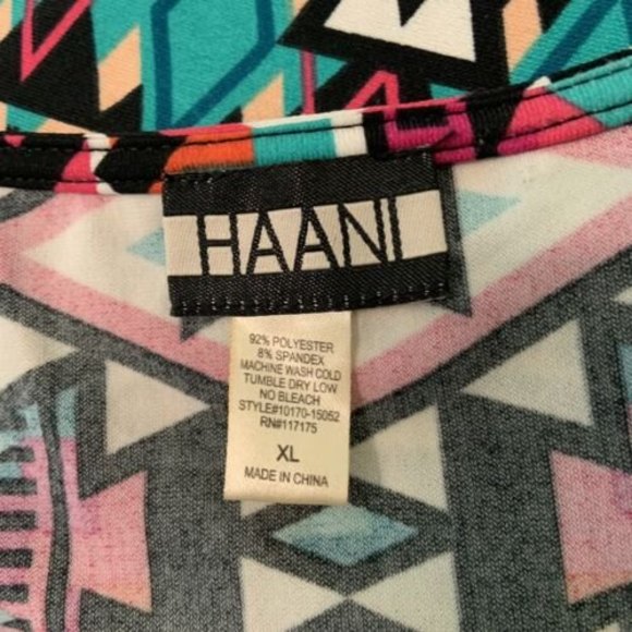 Haani Dress Womens Size XL Geometric Bell Sleeves Below Knee Chain Neck Colorful - Picture 3 of 6